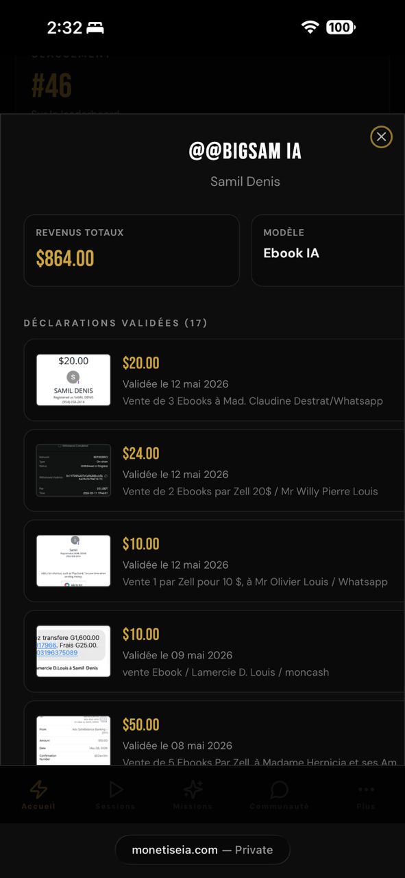@BigSam IA - 864 USD reçus - 17 ventes