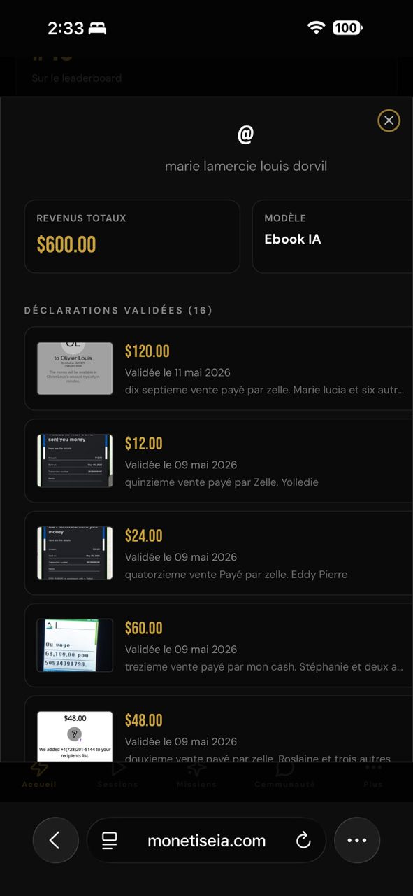 Marie L. - 600 USD - 16 ventes validées